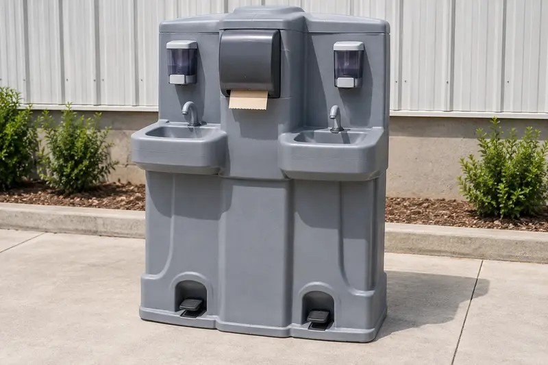 Washing station with basins and dispensers
