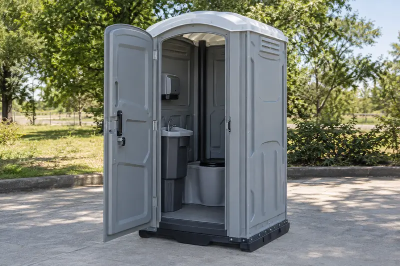 Upgraded toilet cabin with open door